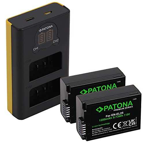 PATONA 2X Premium Akku EN-EL25 mit Dual LCD Ladegerät Kompatibel mit Nikon Z30, Z50, Z fc