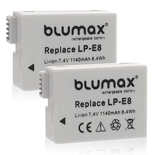 Blumax 2X Kamera Akku für Canon LP-E8 passend zu EOS 550D 600D 650D 700D / EOS Kiss X4 X5 X6i X7 / Digital Rebel T2i T3i T4i T5i