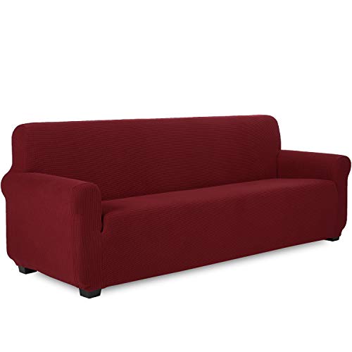 TIANSHU Sofabezug 4 sitzer, Stretch Spandex Couchbezug Sesselbezug Elastischer Antirutsch Stretchhusse Weich Stoff,Jacquard-Stretch-Sofabezug, Schonbezug für Sofa-Sofahalter(4 sitzer,Weinrot)