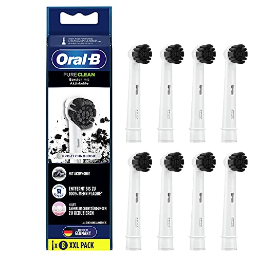Oral-B Pure Clean Aufsteckbürsten für elektrische Zahnbürste, 8 Stück, mit Aktivkohle-Borsten, Zahnbürstenaufsatz für Oral-B Zahnbürsten
