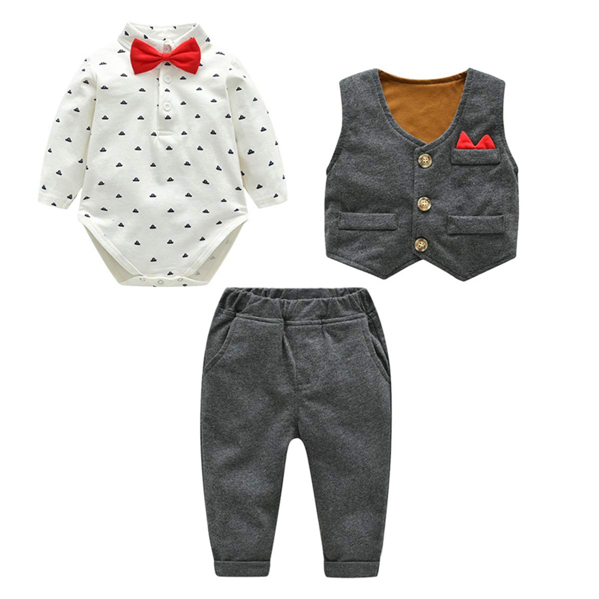 Famuka Baby Anzüge Baby Junge Sakkos Taufe Hochzeit Babybekleidung Set (Grau, 85, 24_Months)