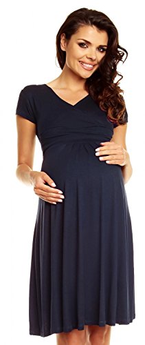 Zeta Ville - Damen - Umstandskleid - Kurzarm - Sommerkleid für Schwangere - 108c (Marine, EU 36, S)