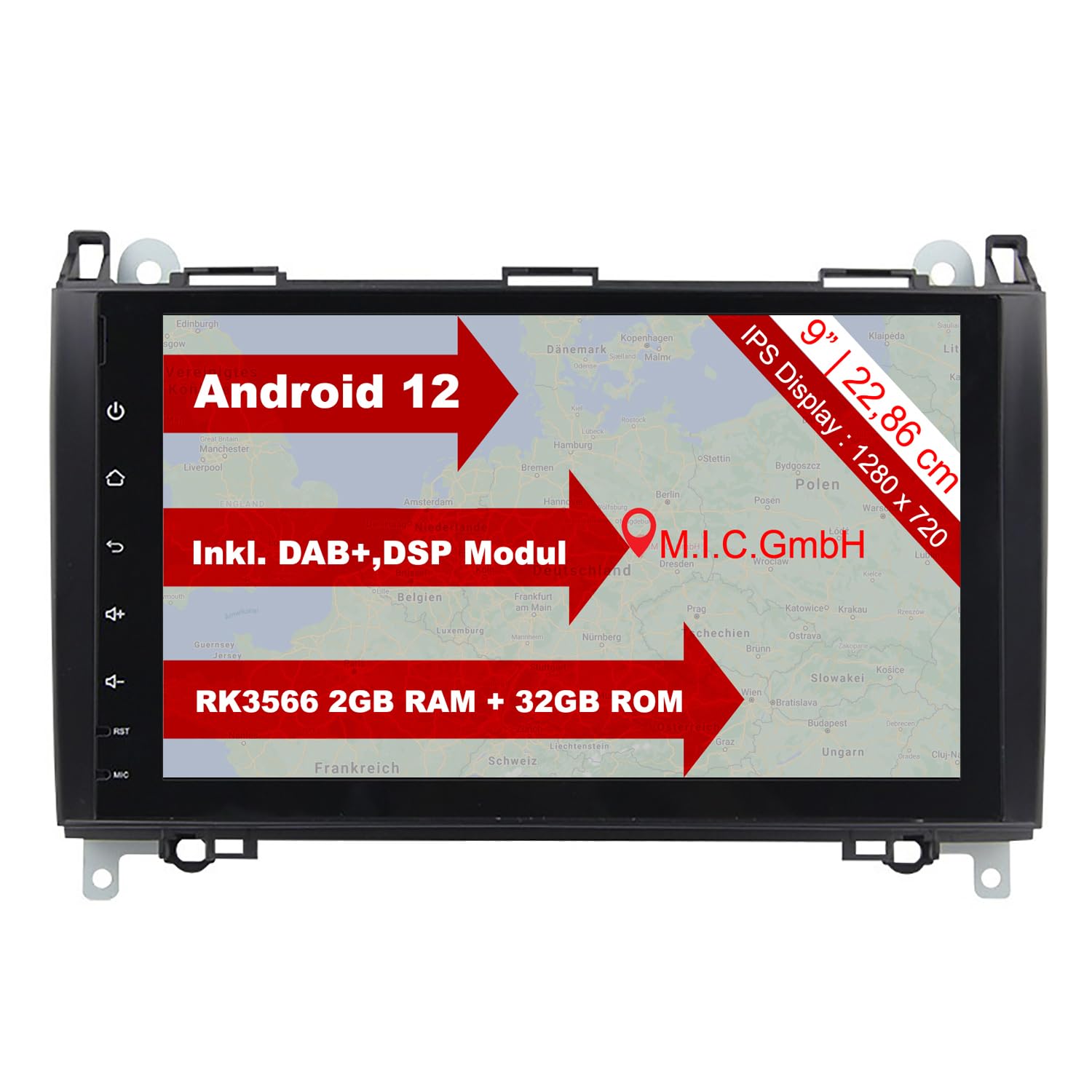 M.I.C. AB9LITE Android 12 Autoradio mit navi RK3566 2G+32G Ersatz für Mercedes Benz A-Klasse W169 B-Klasse W245 Viano Vito W639 Sprinter VW Crafter : DSP DAB BT 5.0 WiFi 2 din 9" IPS Bildschirm USB