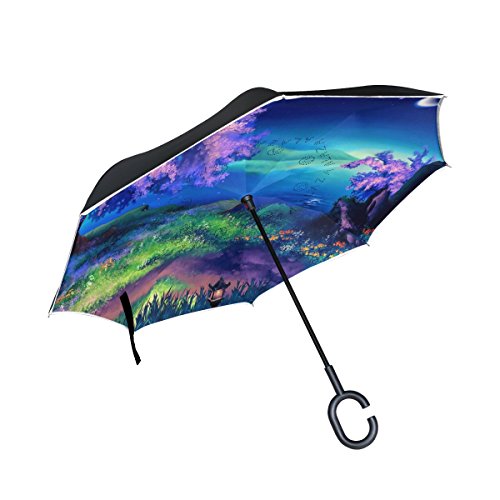 ISAOA Gro?er Regenschirm, umgekehrter Regenschirm, winddicht, doppellagige Konstruktion, umgekehrter Faltschirm f¨¹r die Verwendung im Auto, C-f?rmiger Griff, Regenschirm f¨¹r Damen und Herren