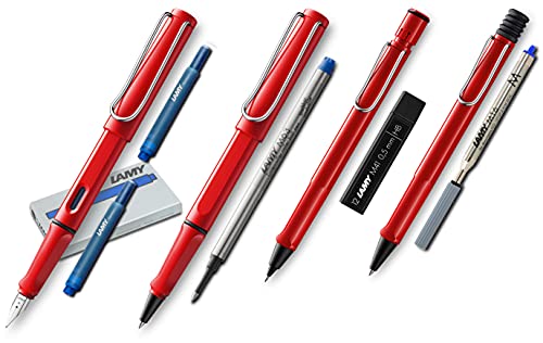 Lamy Safari Set [Füller + Kugelschreiber + Tintenroller + Bleistift] (inkl. Ersatzminen + Patronen, Rot - Red)