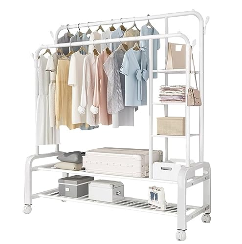 DODOBD Metall Garderobenständer, Kleiderständer mit Garderobenhaken, auf Rollen, Freistehender Kleiderbügel, 360°Drehbare, für Schlafzimmer, Wohnzimmer, Ladengeschäft : 135CM/150CM