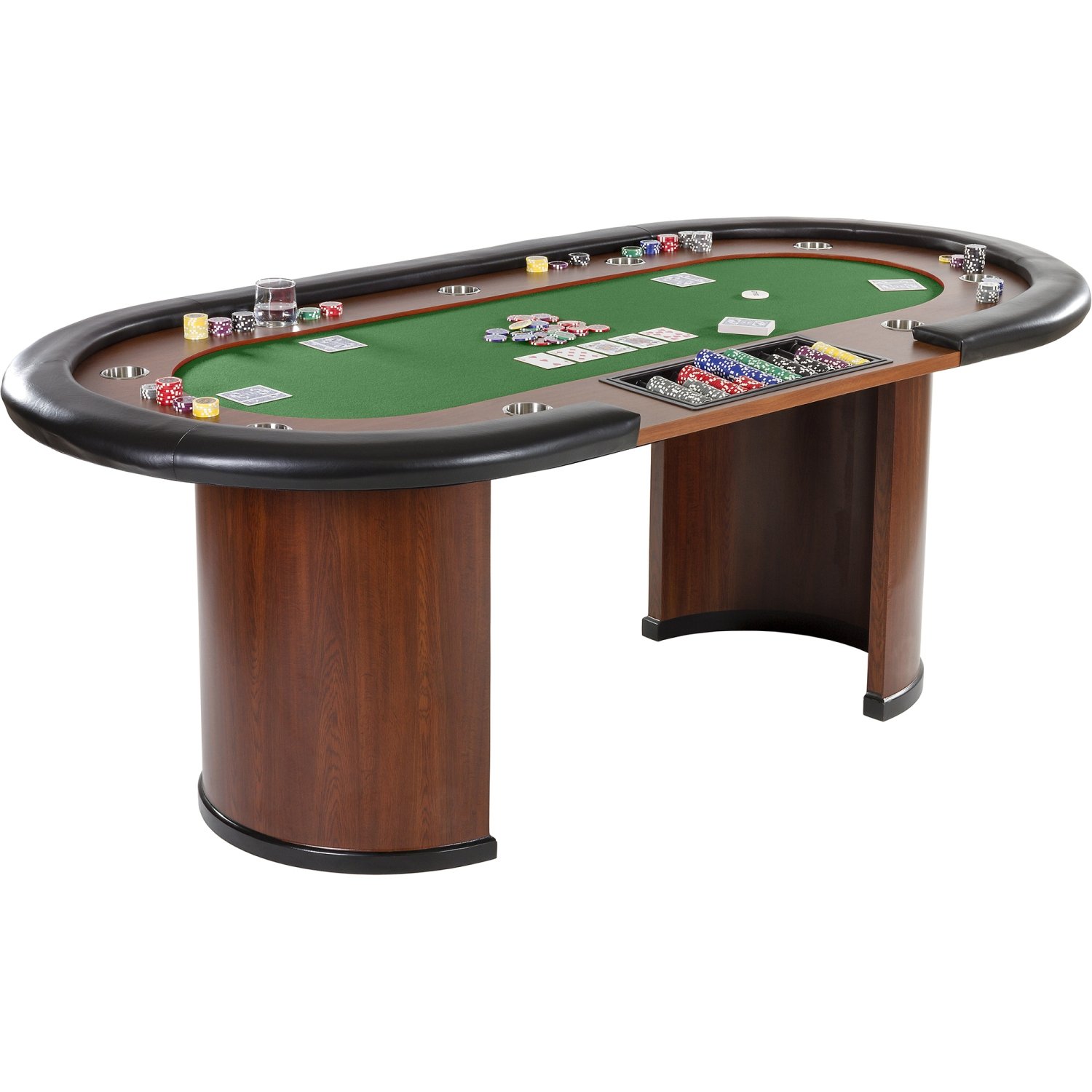 GAMES PLANET Pokertisch „Royal Flush“, 213 x 106 x75 cm, Farbwahl, Gewicht 58kg, 9 Getränkehalter, gepolsterte Armauflage, grün
