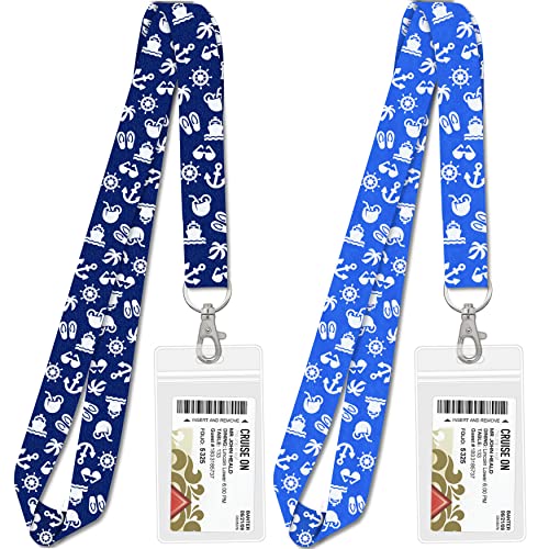 Cruise Lanyard Essentials for Ship Cards [2 Pack] Cruise Lanyards with ID Holder, Key Card Detachable Badge & Waterproof Ship Card Holders (Blue & Royal Blue)