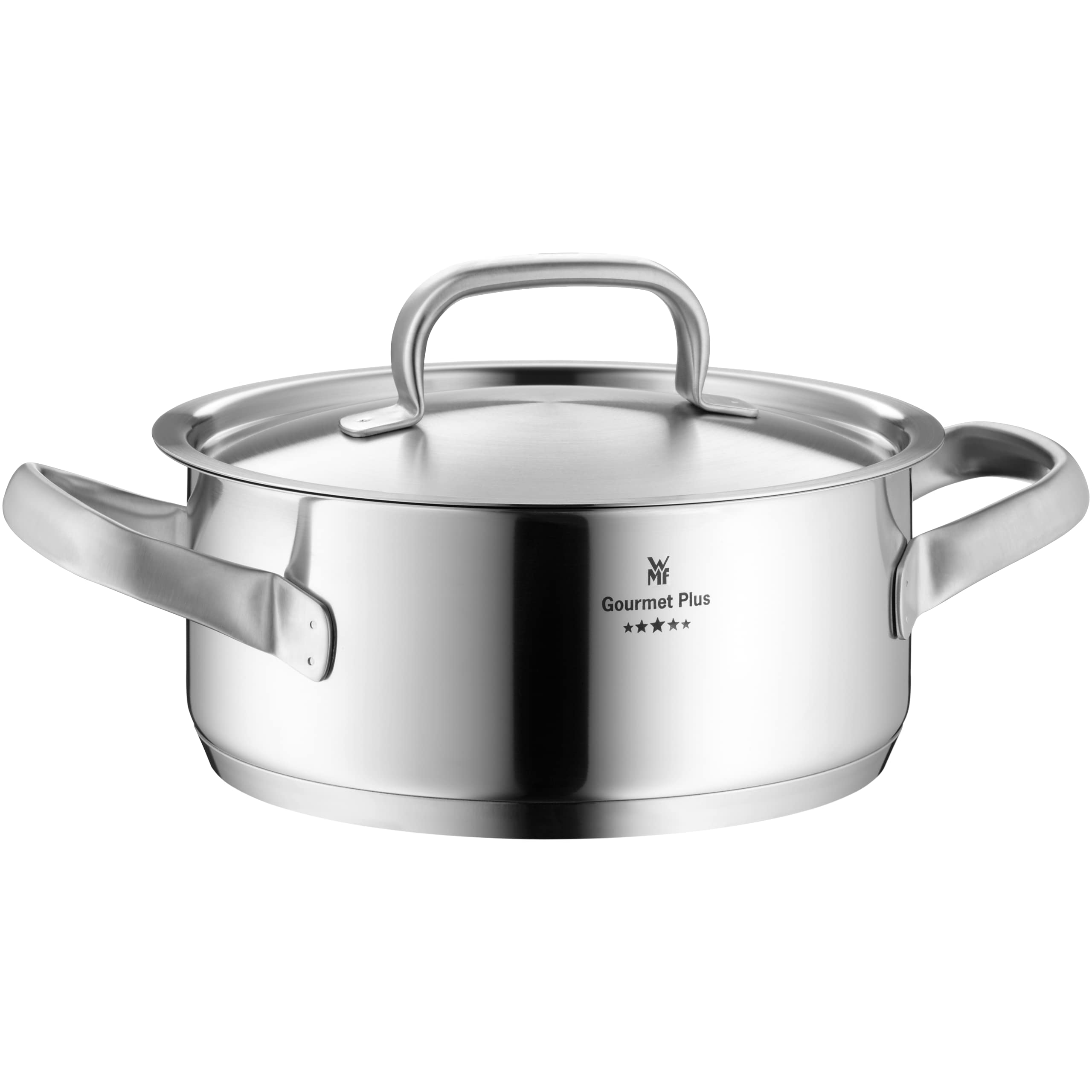 WMF Gourmet Plus Kochtopf groß 24cm, Metalldeckel mit Dampföffnung, Bratentopf Induktion 4,1l, Cromargan Edelstahl mattiert, Innenskalierung