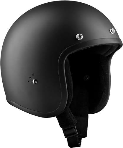 BANDIT Open Motorcycle Helmet Matte Black Custom Biker Style Visor Included Strap Closure Dull Black Open Helmet JETMB (M)