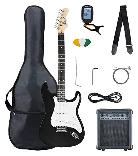 McGrey Rockit ST Komplettset E-Gitarre (8-teiliges Anfängerset mit Gitarre, Verstärker, Ersatzsaiten, Gitarrentasche, Stimmgerät, Plektren, Gurt und Gitarrenkabel) Schwarz