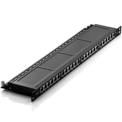 deleyCON CAT 6a 0,5HE Patchpanel Mini Verteilerfeld 24 Port - Desktop 19 Zoll Rackeinbau Servermontage RJ45 geschirmt TIA568A TIA568B RAL 9005 Schwarz