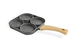 MAGNANI Spiegeleipfanne mit 4 Mulden, Pfannkuchenpfanne aus Aluminium und Holz, Augenpfanne mit Multi -Verwendung für Eier, Pancakes, 38 x 18,7 x 2cm, anti-haft