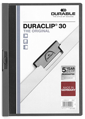 Durable 220057 Klemm-Mappe Duraclip Original 30 (für 1-30 Blatt A4), 25 Stück, grau