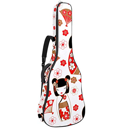 Gitarren-Gigbag, wasserdicht, Reißverschluss, weich, für Bassgitarre, Akustik- und klassische Folk-Gitarre, niedliche japanische Puppen, Kokeshi-Muster