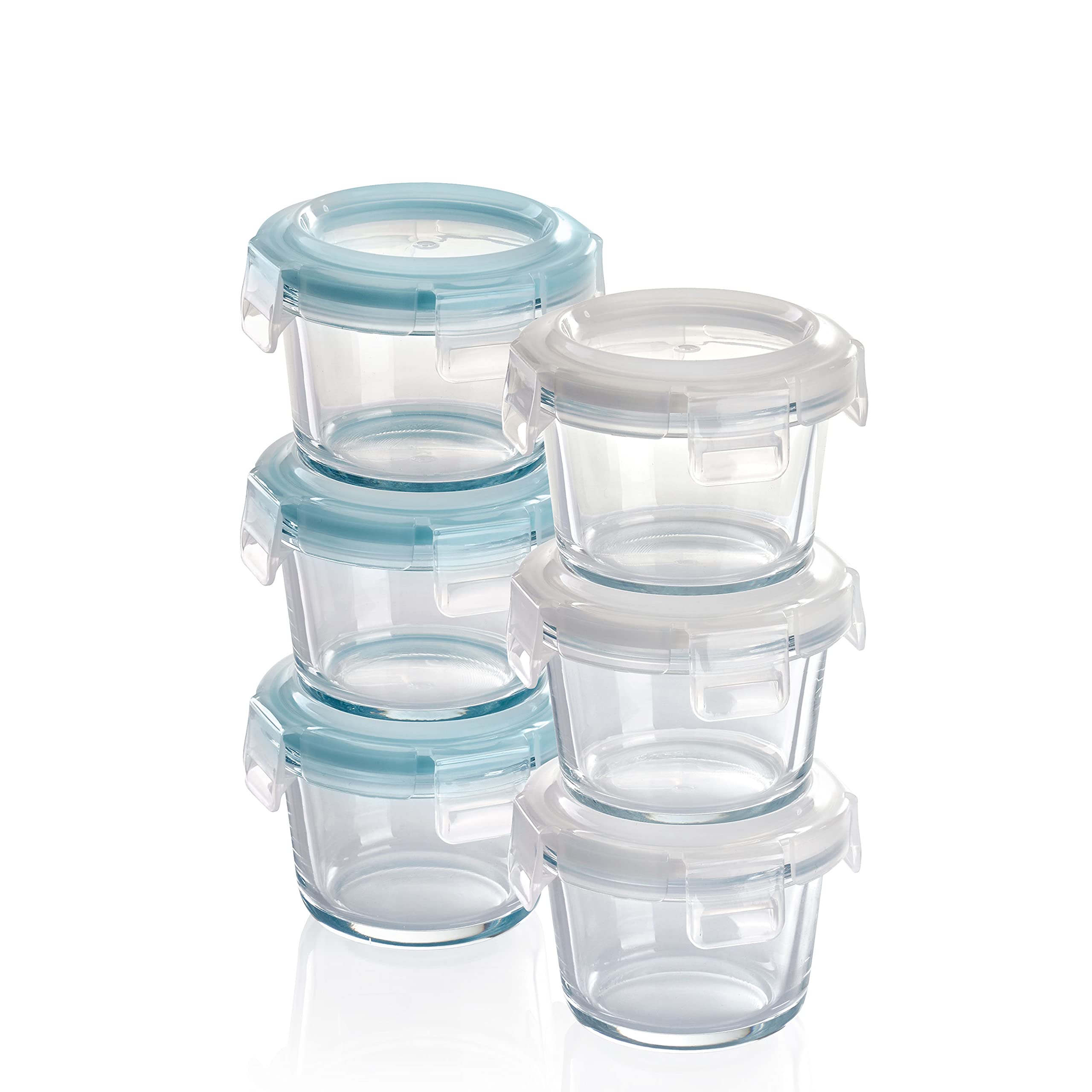 Grizzly Mini Glas Frischhaltedosen, Set 6X 130 ml, luftdicht, rund, Click-Verschluss, Idealer Behälter für Babybrei, Beikost und Dips