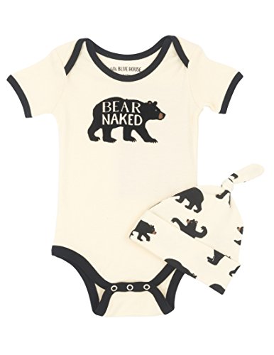 Hatley Baby-Jungen Bodysuit & Cap Kleinkind-Schlafanzüge, Bär Nackt-Schwarzbären, 3-6 Monate