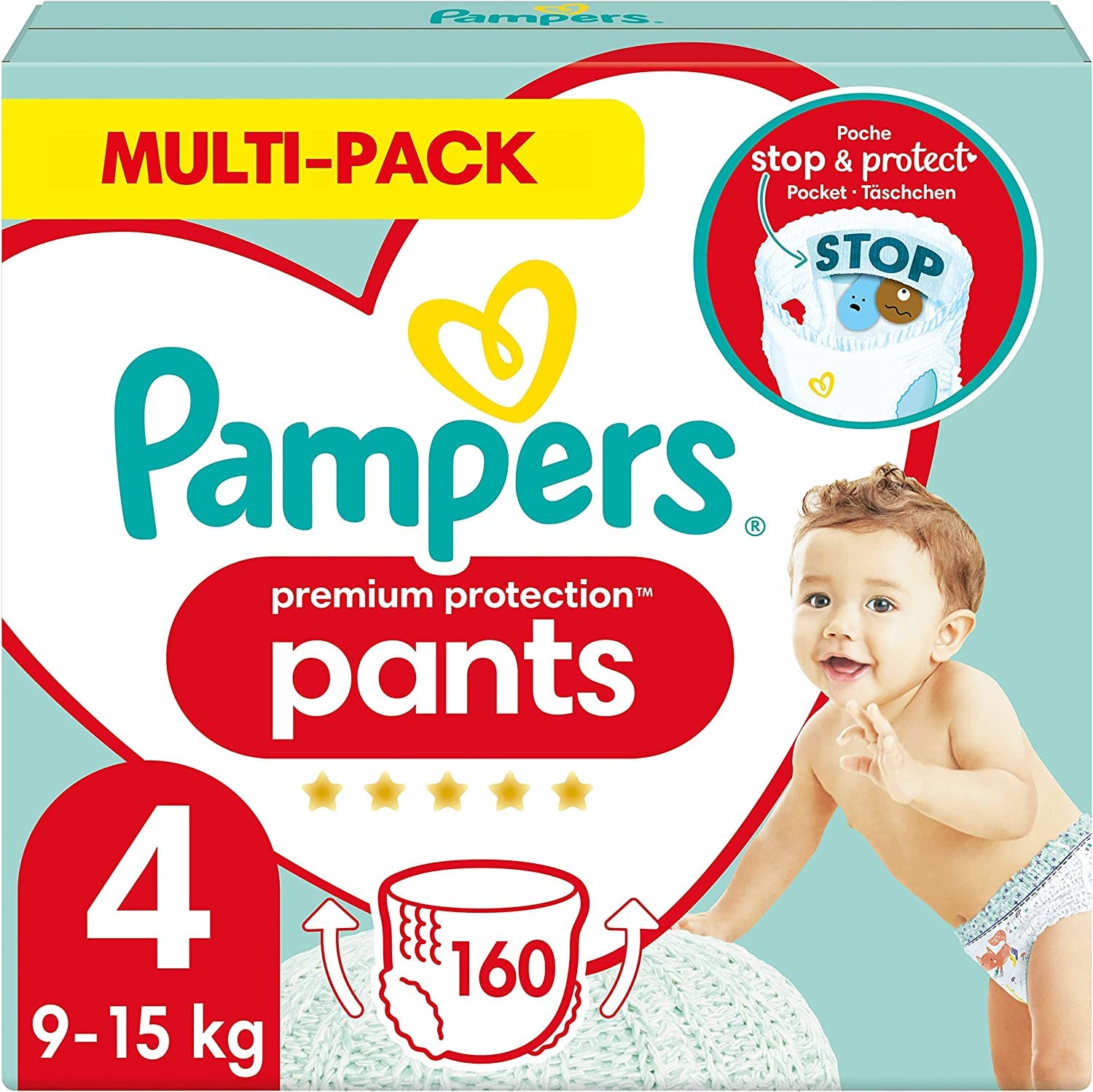 Pampers Baby Windeln Pants Größe 4 (9-15kg) Premium Protection, 160 Höschenwindeln, Alte Version