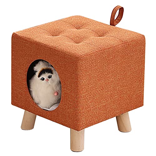 Katzenhöhle Quadratischer Katzenhocker mit Massivholzbeinen, Mehrzweckhaus für Haustiere/Katzenunterschlupf, Kätzchennest als Fußhocker/Fußstütze, Leicht zu Bewegen (Style : Style 1)