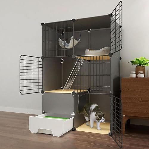 LKPMGOA Katzenkäfig-Ecke mit Katzentoilette, Katzengehege für Den Innenbereich, DIY-Katzenlaufstall für Kleintiere, Hohe Stabilität und Sicherheit (Size : 75x49x111cm)