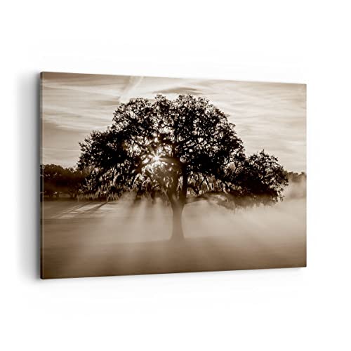 Bild auf Leinwand - Leinwandbild - Baum Feld Natur - 120x80cm - Wand Bild - Wanddeko - Wandbilder - Leinwanddruck - Bilder - Kunstdruck - Wanddekoration - Leinwand bilder - Wandkunst - AA120x80-3811