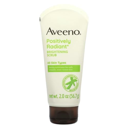Aveeno Positively Radiant Skin Brightening Peelinging Face Scrub with Moisture-Rich Soy Extract, Jojoba & Castor Oils, Soap-Free, Hypoallergen & Non-Comedogenic Face Cleanser, Travel Size 2 oz
