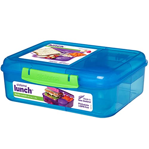 Sistema Bento Box LUNCH Brotdose Kinder mit Fächern | 1,65 L Lunchbox mit auslaufsicherem Joghurt- /Fruchtbehälter | BPA-frei | Gemischte Farben (nicht auswählbar)