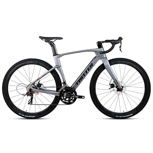 TiLLOw Carbonfaser-Fahrrad, Erwachsenenfahrräder, Cross-/Rennräder, 24-Gang-Fahrrad, Herren- und Damen-Carbonfaser-Vordergabel, Aluminiumlegierung, Aluminiumring (Color : Dark Grey, Size : 45CM)