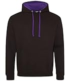 AWDis Herren Varsity Hoodie Kapuzenpullover, Mehrfarbig (Jet Black Purple), M