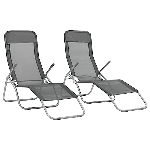 DCRAF Outdoor Sitzgelegenheit Klapp-Sonnenliege 2 Stück Textilene Anthrazit Möbel