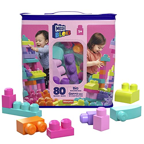MEGA Bloks DCH62 - Bausteinebeutel, groß 80 Teile, pink, Spielzeug ab 1 Jahr