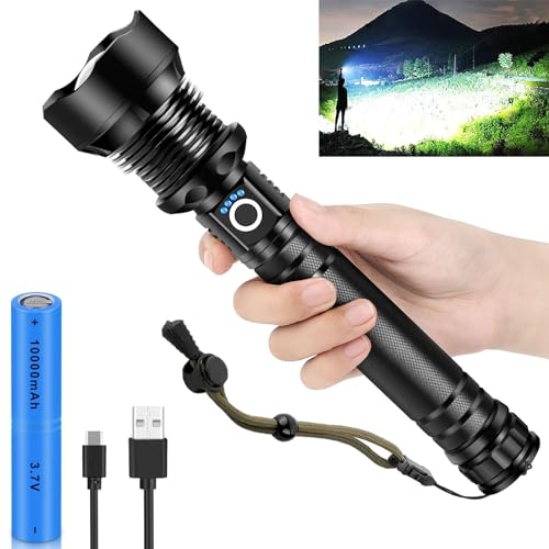 Glarylight Taschenlampe Led Aufladbar 180000 Lumen, Led Taschenlampe Extrem Hell XHP90.2, Taktische Taschenlampen Batteriebetrieben mit IPX7 Wasserdicht, 5 Lichtmodi Flashlight für Notfälle Camping