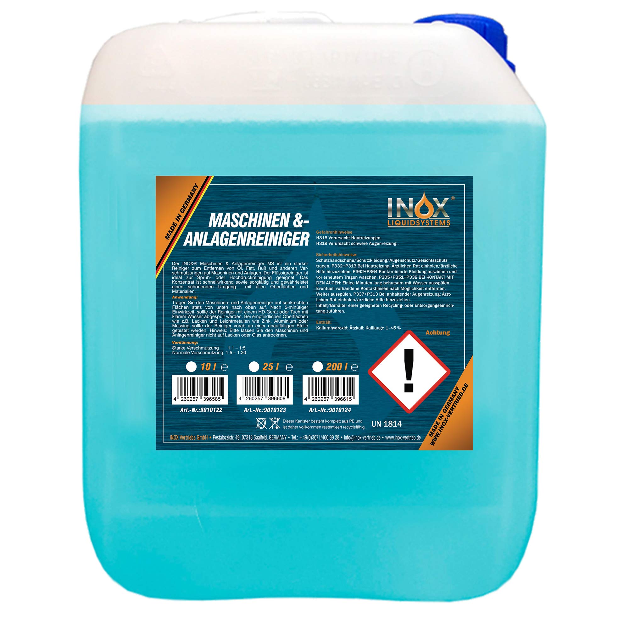 INOX® MS Maschinen- und Anlagenreiniger Konzentrat, 10L - effektiver Industriereiniger zum Entfernen von Öl, Fett und Ruß