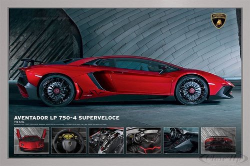 Close Up Lamborghini Aventador LP750-4 Superveloce (96,5x66 cm) gerahmt in: Rahmen Silber