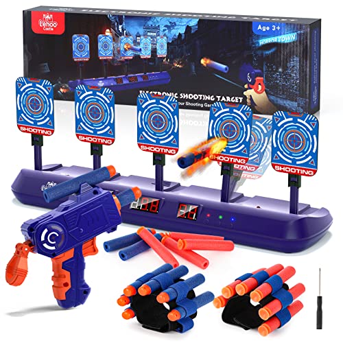 Lehoo Castle Zielscheibe für Nerf, 5 Ziele Zielscheibe Elektrisch mit Spielzeugpistole, Auto-Reset Elektro-Schießscheiben mit Foam Darts Pfeile, Licht und Sounds, Geschenk für Jungen