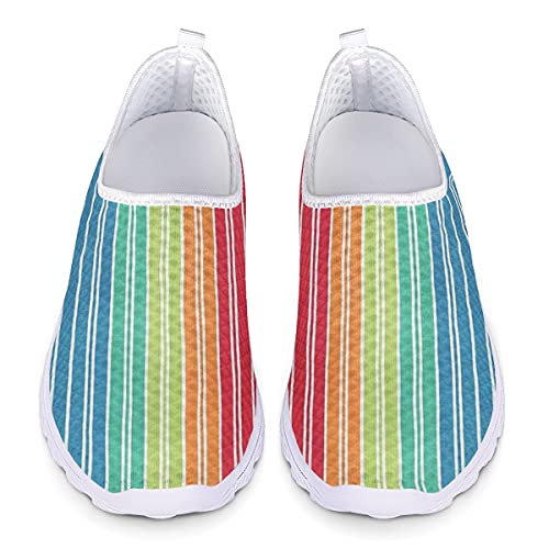 UOIMAG Rainbow Color Stripes Sneaker Schuhe Damen Casual Slip On Schuhe Leicht und Atmungsaktiv, 39EU