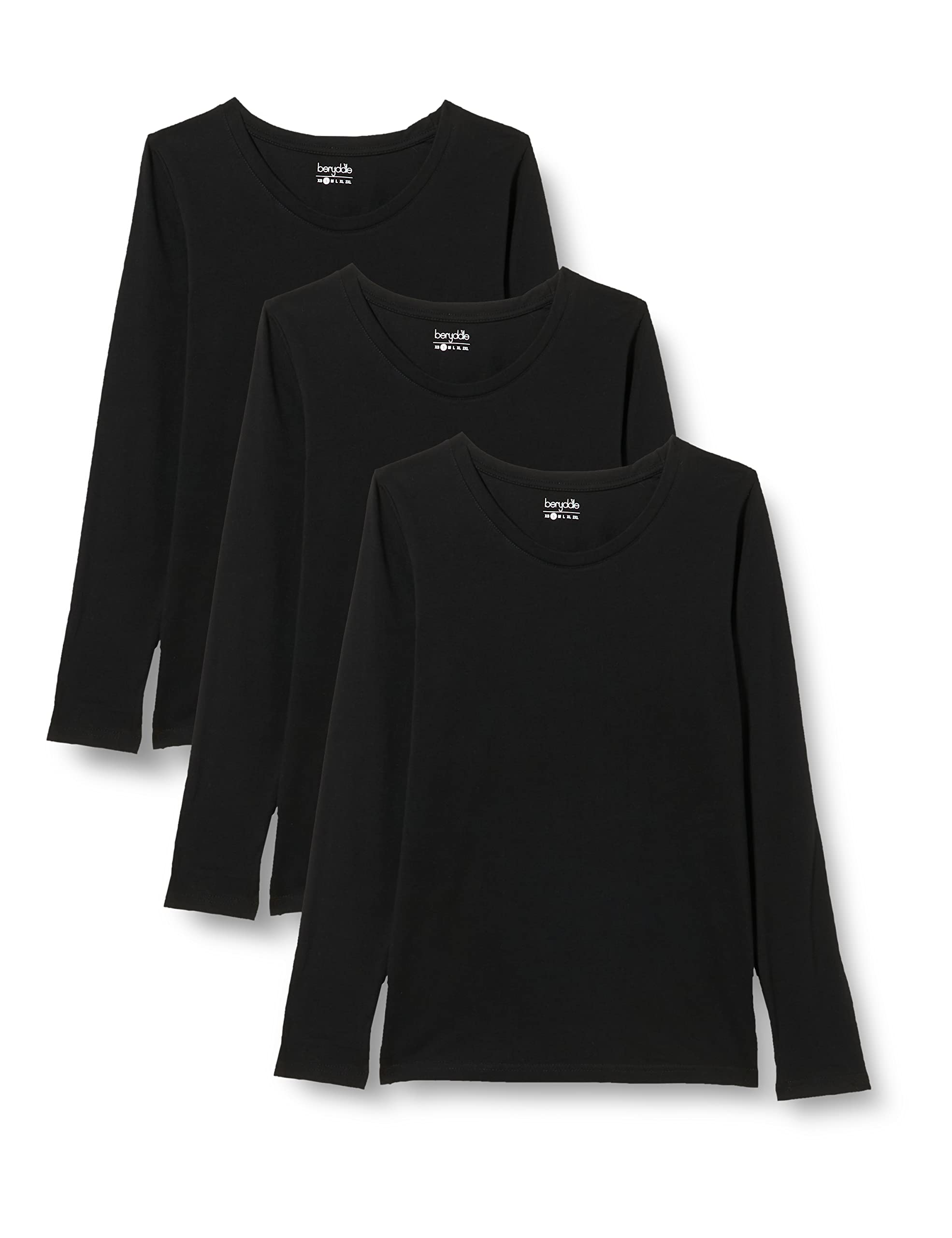 berydale Damen Langarm-Shirt mit Rundhalsausschnitt aus 100% Baumwolle im Multipack