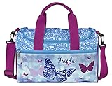 kleine Sporttasche mit Namen | inkl. NAMENSDRUCK | Motiv Schmetterling Butterfly in hell-blau pink | Personalisieren & Bedrucken | Reisetasche für Mädchen