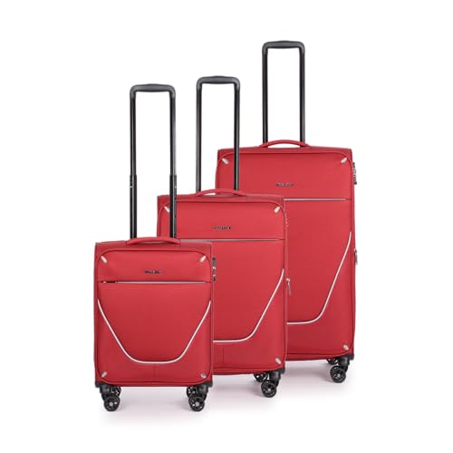 Stratic Strong Kofferset 3-teilig Weichschale Reise-Koffer Trolley Rollkoffer, TSA Kofferschloss, 4 Rollen, Größen S-M-L, Rot