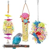 ArinkO 4-teiliges Vogelspielzeug-Set: Papageiensitzstangen, hängendes gewebtes Käfigzubehör und Futterschaukel mit Rattanball