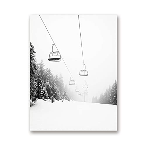 QITEX Aesthetic Room Decor Moderne Skireise Seilbahn Poster Druck Schneeszene Landschaft Leinwand Malerei Bild Wohnzimmer Schlafzimmer 30x40cm Kein Rahmen