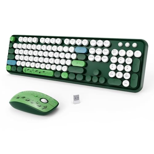 Grüne kabellose Tastatur-Maus-Kombination, 2,4 GHz Retro-Schreibmaschine, Letton Büro-Computer-Tastatur und niedliche Maus mit 3 DPI für Mac, PC, Desktop, Laptop