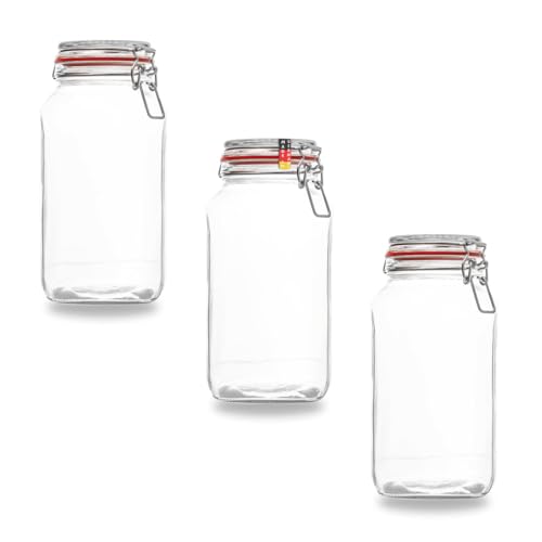 Flaschenbauer - 3 Drahtbügelgläser 2590ml verwendbar als Einmachglas, zu Aufbewahrung, Gläser zum Befüllen, Leere Gläser mit Drahtbügel