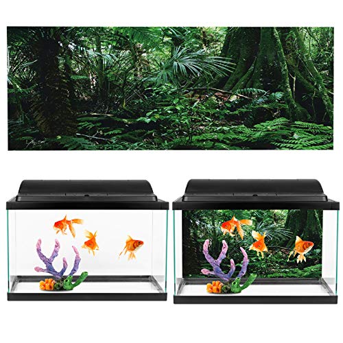 Haokaini Aquarium Hintergrundaufkleber PVC Regenwald Muster Selbstklebende Aufkleber Poster Aquarium Wandbild Malerei Dekoration für Reptilienbox 122X46cm / 48X18in