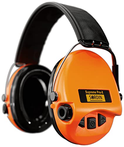 Sordin Supreme Pro-X aktiver Kapsel-Gehörschutz - EN 352 - mit Lederband & Schaumkissen - Orange