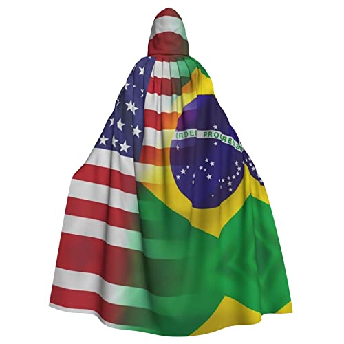 JAMCHE Amerikanische und brasilianische Flaggen drucken Kapuzenumhang für Weihnachten Halloween Cosplay Kostüme
