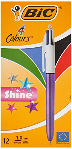BIC 951351 4 Colours Shine Kugelschreiber - Metallic lila Body (12 Stück)