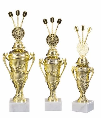 RaRu 3er-Serie Dart-Pokale (Verschiedene Figuren zur Auswahl) mit Wunschgravur (Mit Herren-Figuren)