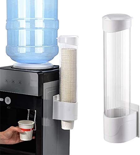 OKBY Becherspender - 60-80 Becher Pappbecher aus Kunststoff, One-Touch-Knopf Becherhalter für Kaffeespender Wasserkühlmaschine 9 * 41,5 cm (weiß)