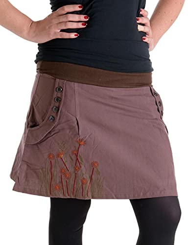 Vishes - Alternative Bekleidung - Bedruckter und bestickter Baumwollrock mit Blumen braun 46